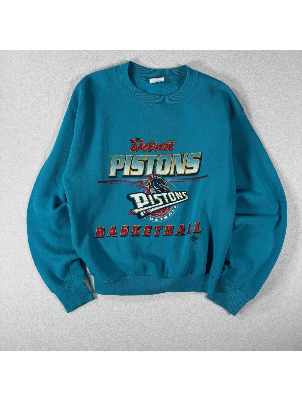 Vintage 90 Detroit Pistons Basketball Turquoise Crewneck NBA